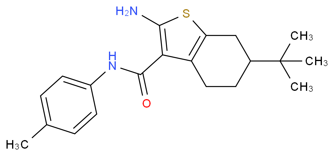 2-Amino-6-tert-butyl-N-(4-methylphenyl)-4,5,6,7-tetrahydro-1-benzothiophene-3-carboxamide_分子结构_CAS_)