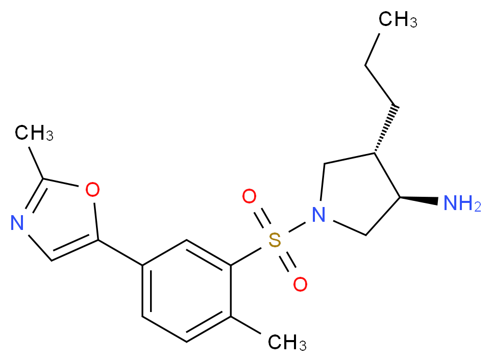 (3R*,4S*)-1-{[2-methyl-5-(2-methyl-1,3-oxazol-5-yl)phenyl]sulfonyl}-4-propylpyrrolidin-3-amine_分子结构_CAS_)
