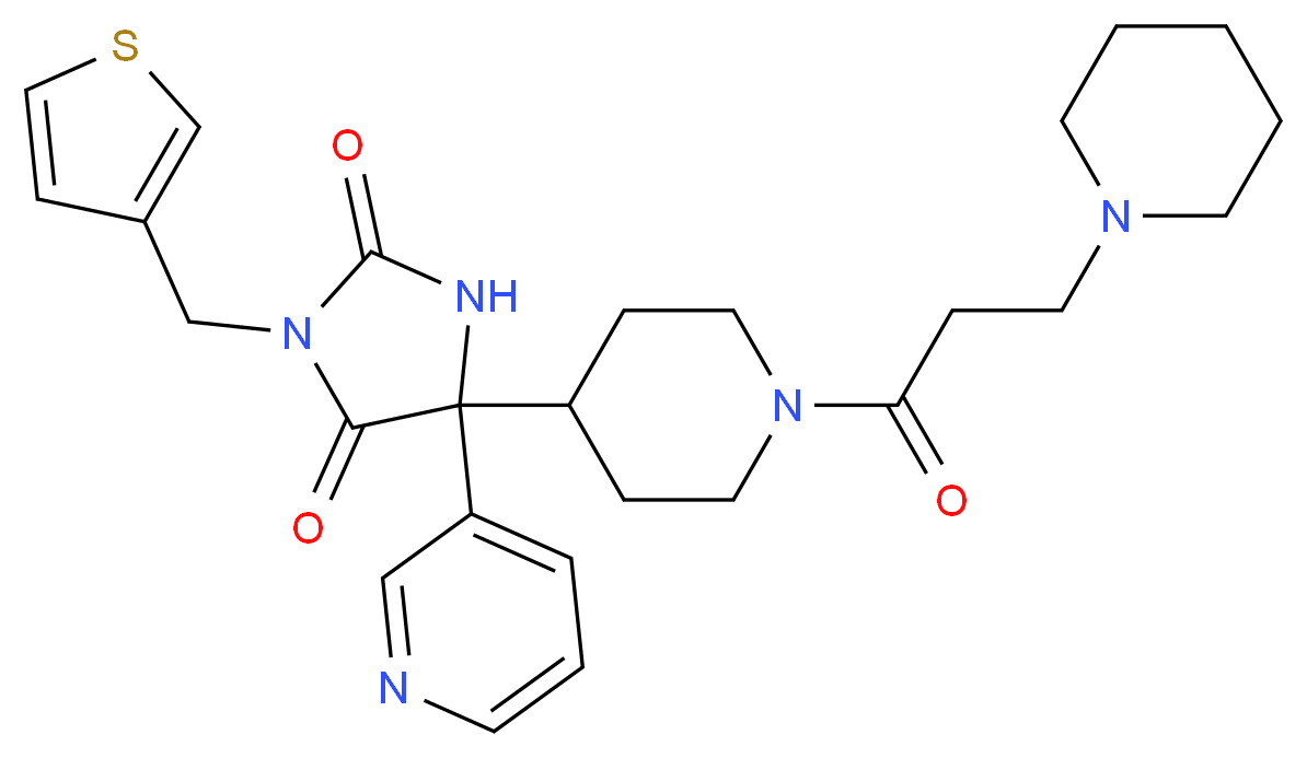 5-{1-[3-(1-piperidinyl)propanoyl]-4-piperidinyl}-5-(3-pyridinyl)-3-(3-thienylmethyl)-2,4-imidazolidinedione_分子结构_CAS_)