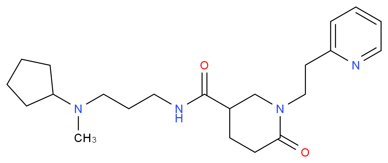 N-{3-[cyclopentyl(methyl)amino]propyl}-6-oxo-1-[2-(2-pyridinyl)ethyl]-3-piperidinecarboxamide_分子结构_CAS_)