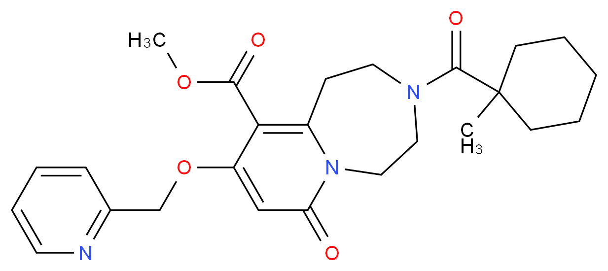 methyl 3-[(1-methylcyclohexyl)carbonyl]-7-oxo-9-(2-pyridinylmethoxy)-1,2,3,4,5,7-hexahydropyrido[1,2-d][1,4]diazepine-10-carboxylate_分子结构_CAS_)
