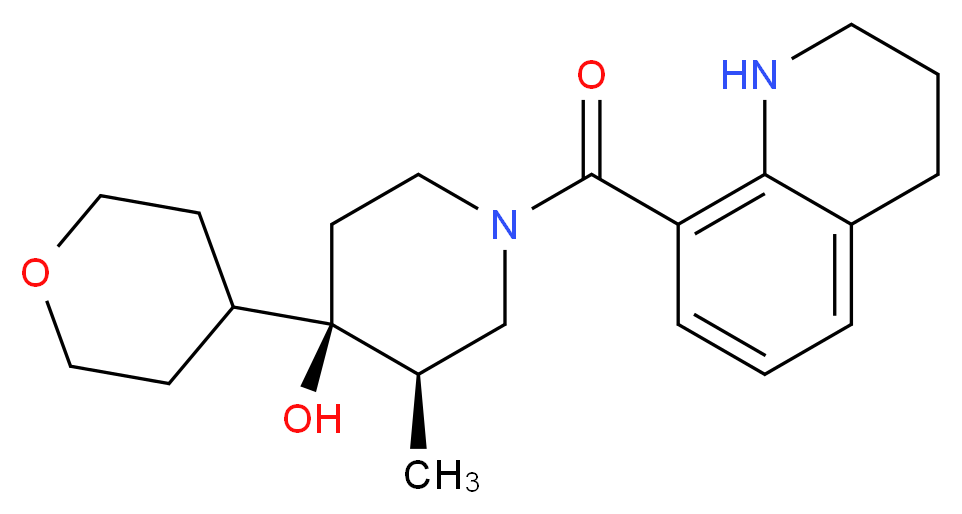 (3R*,4R*)-3-methyl-4-(tetrahydro-2H-pyran-4-yl)-1-(1,2,3,4-tetrahydro-8-quinolinylcarbonyl)-4-piperidinol_分子结构_CAS_)