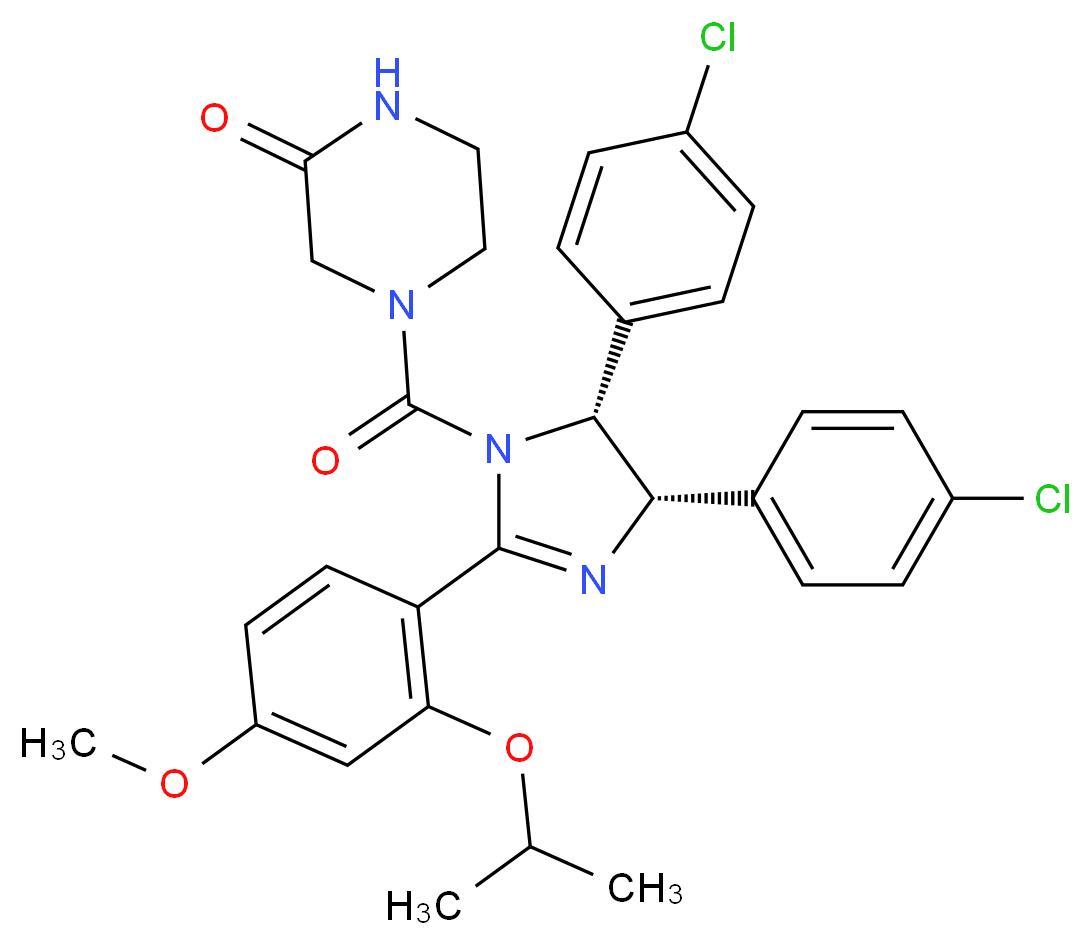 4-[(4S,5R)-4,5-bis(4-chlorophenyl)-2-[4-methoxy-2-(propan-2-yloxy)phenyl]-4,5-dihydro-1H-imidazole-1-carbonyl]piperazin-2-one_分子结构_CAS_675576-98-4