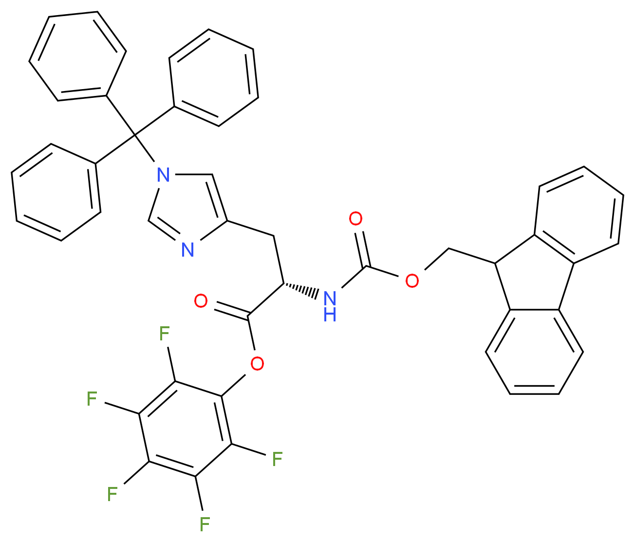 pentafluorophenyl (2S)-2-{[(9H-fluoren-9-ylmethoxy)carbonyl]amino}-3-[1-(triphenylmethyl)-1H-imidazol-4-yl]propanoate_分子结构_CAS_109434-24-4