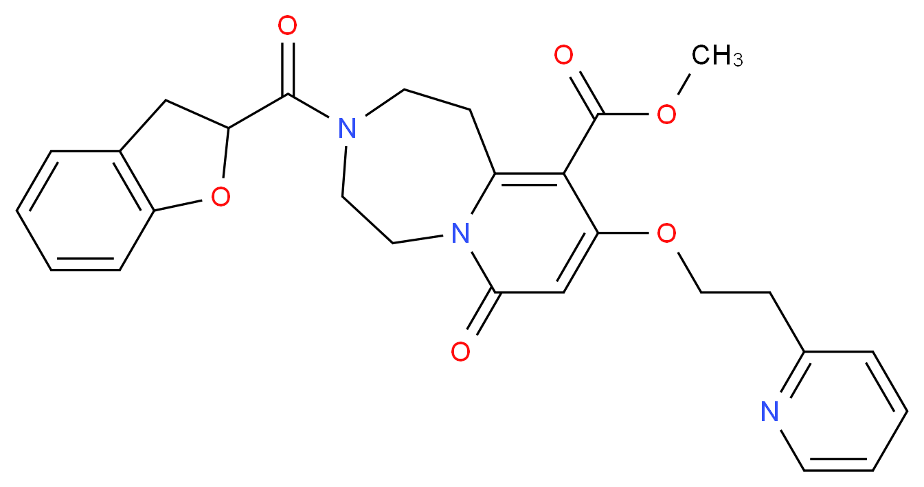 methyl 3-(2,3-dihydro-1-benzofuran-2-ylcarbonyl)-7-oxo-9-[2-(2-pyridinyl)ethoxy]-1,2,3,4,5,7-hexahydropyrido[1,2-d][1,4]diazepine-10-carboxylate_分子结构_CAS_)