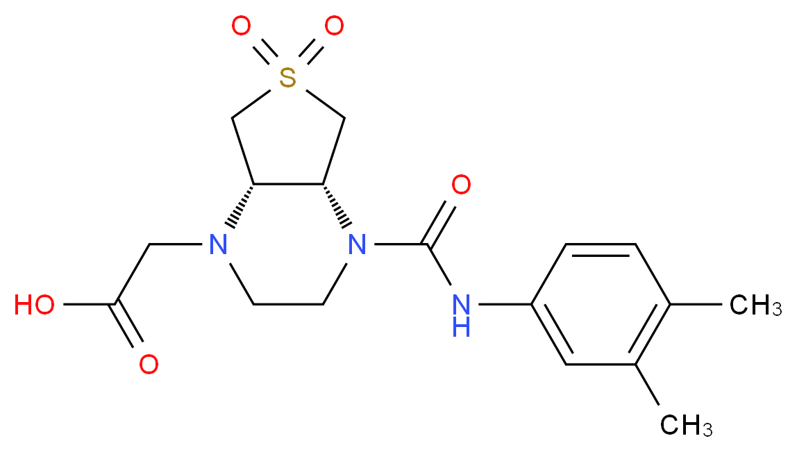 [(4aR*,7aS*)-4-{[(3,4-dimethylphenyl)amino]carbonyl}-6,6-dioxidohexahydrothieno[3,4-b]pyrazin-1(2H)-yl]acetic acid_分子结构_CAS_)