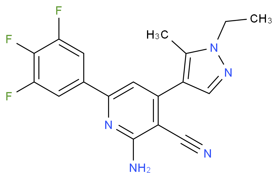 2-amino-4-(1-ethyl-5-methyl-1H-pyrazol-4-yl)-6-(3,4,5-trifluorophenyl)nicotinonitrile_分子结构_CAS_)