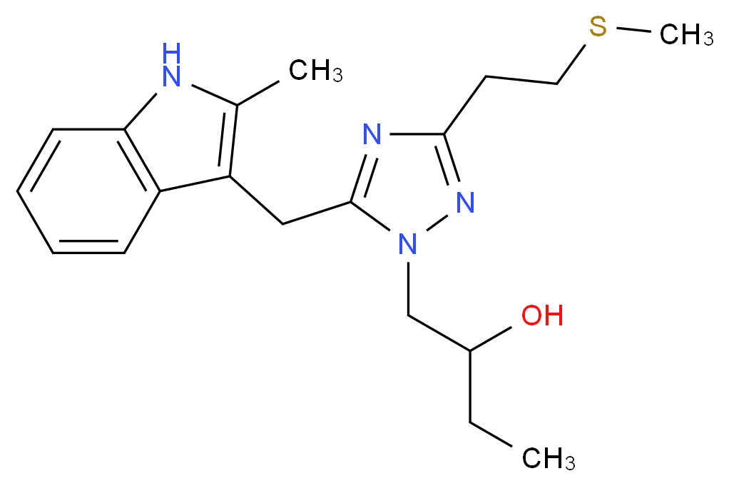 1-{5-[(2-methyl-1H-indol-3-yl)methyl]-3-[2-(methylthio)ethyl]-1H-1,2,4-triazol-1-yl}butan-2-ol_分子结构_CAS_)