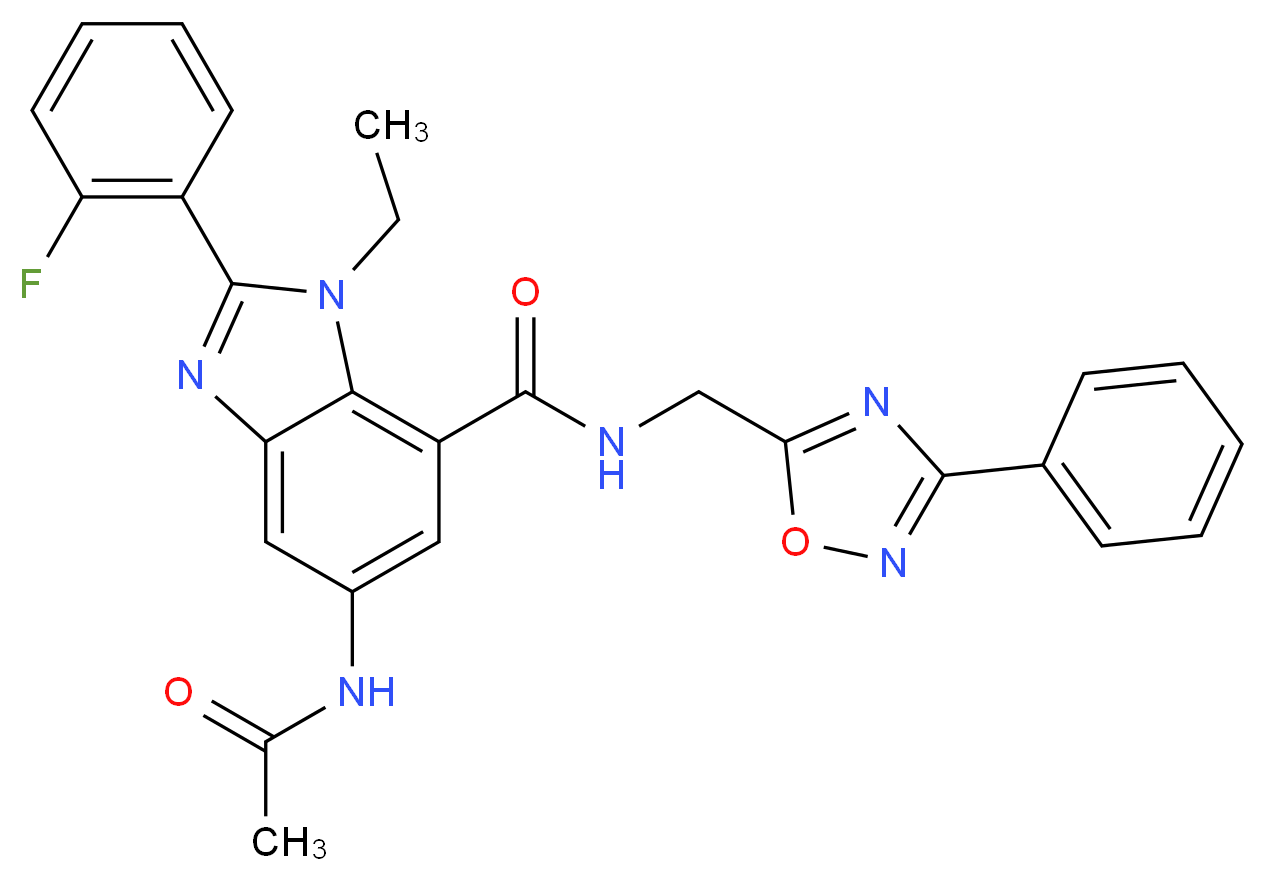 5-(acetylamino)-1-ethyl-2-(2-fluorophenyl)-N-[(3-phenyl-1,2,4-oxadiazol-5-yl)methyl]-1H-benzimidazole-7-carboxamide_分子结构_CAS_)