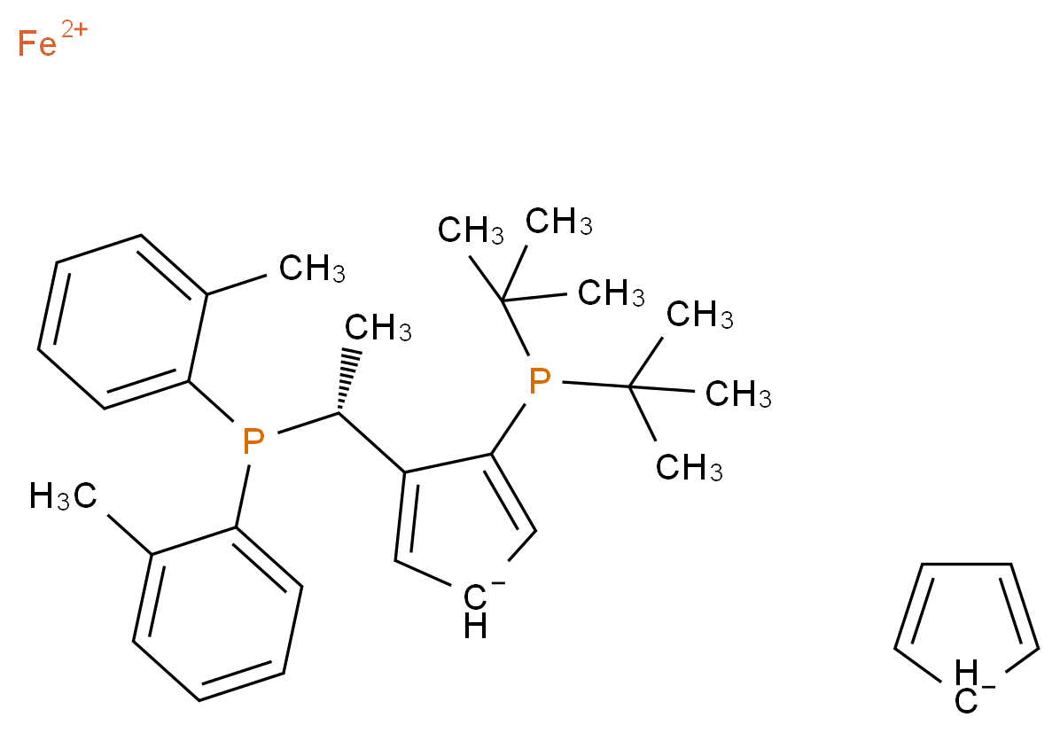 (R)-1-[(SP)-2-(二叔丁基膦)二茂铁基]乙基双(2-甲基苯基)膦_分子结构_CAS_849924-76-1)