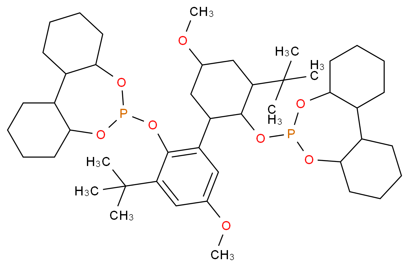 9-[2-tert-butyl-6-(3-tert-butyl-2-{8,10-dioxa-9-phosphatricyclo[9.4.0.0<sup>2</sup>,<sup>7</sup>]pentadecan-9-yloxy}-5-methoxycyclohexyl)-4-methoxyphenoxy]-8,10-dioxa-9-phosphatricyclo[9.4.0.0<sup>2</sup>,<sup>7</sup>]pentadecane_分子结构_CAS_121627-17-6