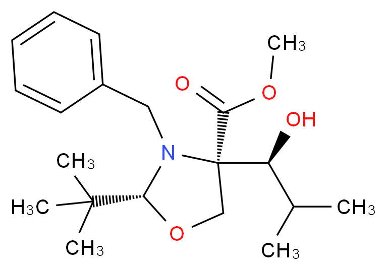 (2R,4S)-2-t-Butyl-N-benzyl-4-[1-(S)-hydroxy-2-methylpropyl]-oxazolidine-4-carboxylic Acid, Methyl Ester_分子结构_CAS_145451-90-7)