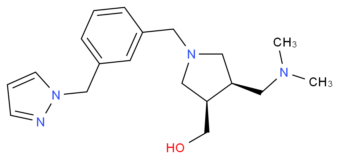 {(3R*,4R*)-4-[(dimethylamino)methyl]-1-[3-(1H-pyrazol-1-ylmethyl)benzyl]pyrrolidin-3-yl}methanol_分子结构_CAS_)
