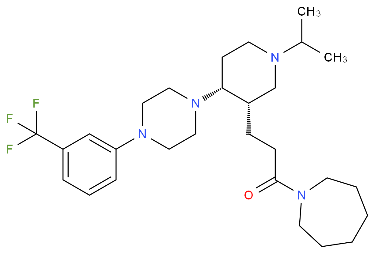 1-[3-((3S*,4R*)-1-isopropyl-4-{4-[3-(trifluoromethyl)phenyl]-1-piperazinyl}-3-piperidinyl)propanoyl]azepane_分子结构_CAS_)