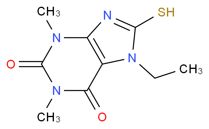 7-ethyl-1,3-dimethyl-8-sulfanyl-2,3,6,7-tetrahydro-1H-purine-2,6-dione_分子结构_CAS_335403-18-4