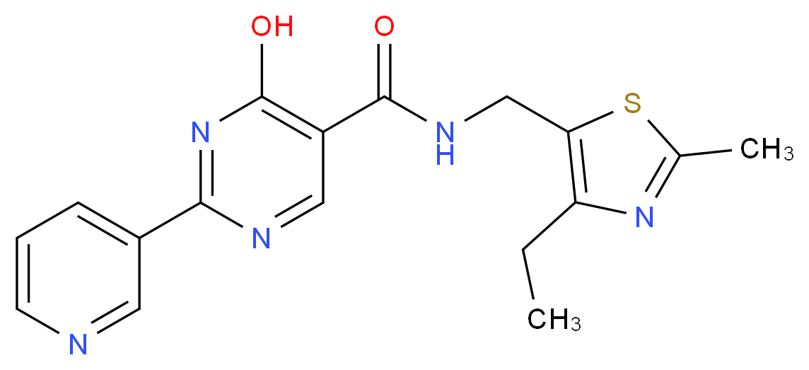 N-[(4-ethyl-2-methyl-1,3-thiazol-5-yl)methyl]-4-hydroxy-2-pyridin-3-ylpyrimidine-5-carboxamide_分子结构_CAS_)