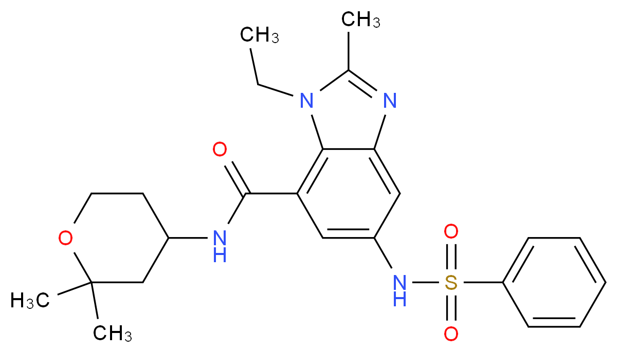 N-(2,2-dimethyltetrahydro-2H-pyran-4-yl)-1-ethyl-2-methyl-5-[(phenylsulfonyl)amino]-1H-benzimidazole-7-carboxamide_分子结构_CAS_)