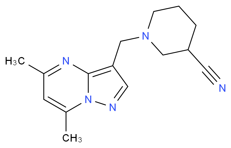 1-[(5,7-dimethylpyrazolo[1,5-a]pyrimidin-3-yl)methyl]piperidine-3-carbonitrile_分子结构_CAS_)