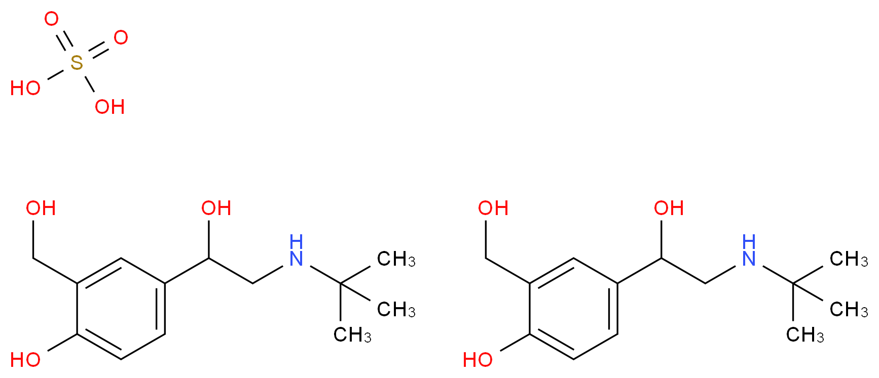 bis(4-[2-(tert-butylamino)-1-hydroxyethyl]-2-(hydroxymethyl)phenol); sulfuric acid_分子结构_CAS_51022-70-9