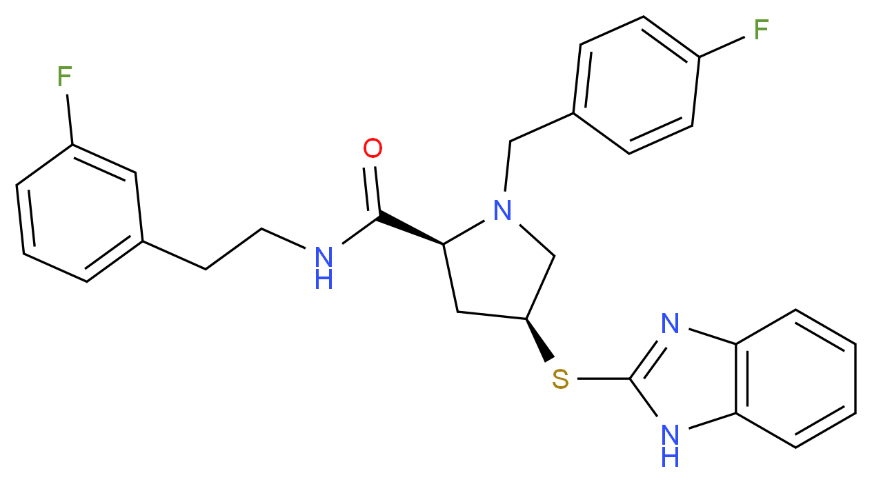 (4S)-4-(1H-benzimidazol-2-ylthio)-1-(4-fluorobenzyl)-N-[2-(3-fluorophenyl)ethyl]-L-prolinamide_分子结构_CAS_)