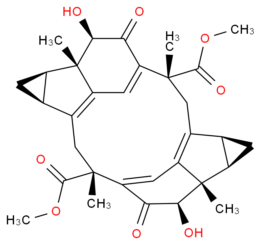 2,12-dimethyl (2R,5S,7R,8S,12R,15S,17R,18S,19R,24R)-19,24-dihydroxy-2,8,12,18-tetramethyl-20,23-dioxoheptacyclo[12.6.2.2<sup>8</sup>,<sup>1</sup><sup>1</sup>.0<sup>4</sup>,<sup>9</sup>.0<sup>5</sup>,<sup>7</sup>.0<sup>1</sup><sup>5</sup>,<sup>1</sup><sup>7</sup>.0<sup>1</sup><sup>8</sup>,<sup>2</sup><sup>2</sup>]tetracosa-1(21),4(9),10,14(22)-tetraene-2,12-dicarboxylate_分子结构_CAS_150033-85-5