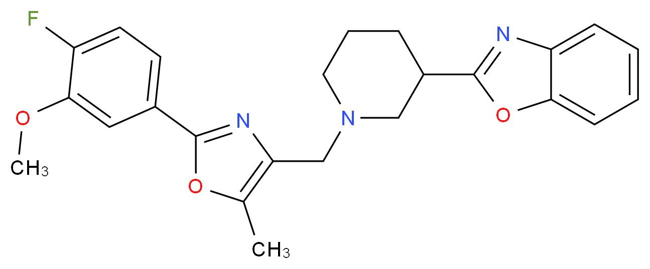 2-(1-{[2-(4-fluoro-3-methoxyphenyl)-5-methyl-1,3-oxazol-4-yl]methyl}-3-piperidinyl)-1,3-benzoxazole_分子结构_CAS_)
