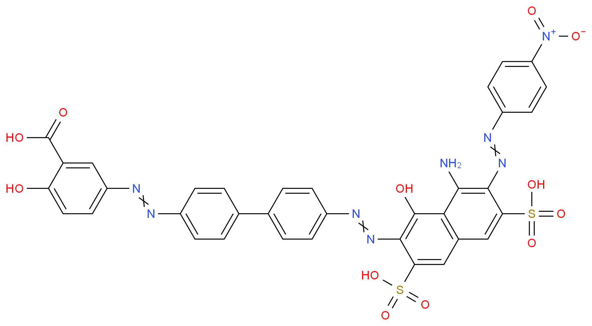 5-(2-{4-[4-(2-{8-amino-1-hydroxy-7-[2-(4-nitrophenyl)diazen-1-yl]-3,6-disulfonaphthalen-2-yl}diazen-1-yl)phenyl]phenyl}diazen-1-yl)-2-hydroxybenzoic acid_分子结构_CAS_5422-17-3