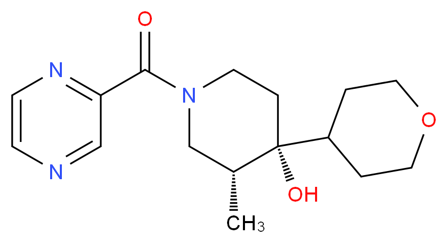 (3R*,4R*)-3-methyl-1-(2-pyrazinylcarbonyl)-4-(tetrahydro-2H-pyran-4-yl)-4-piperidinol_分子结构_CAS_)