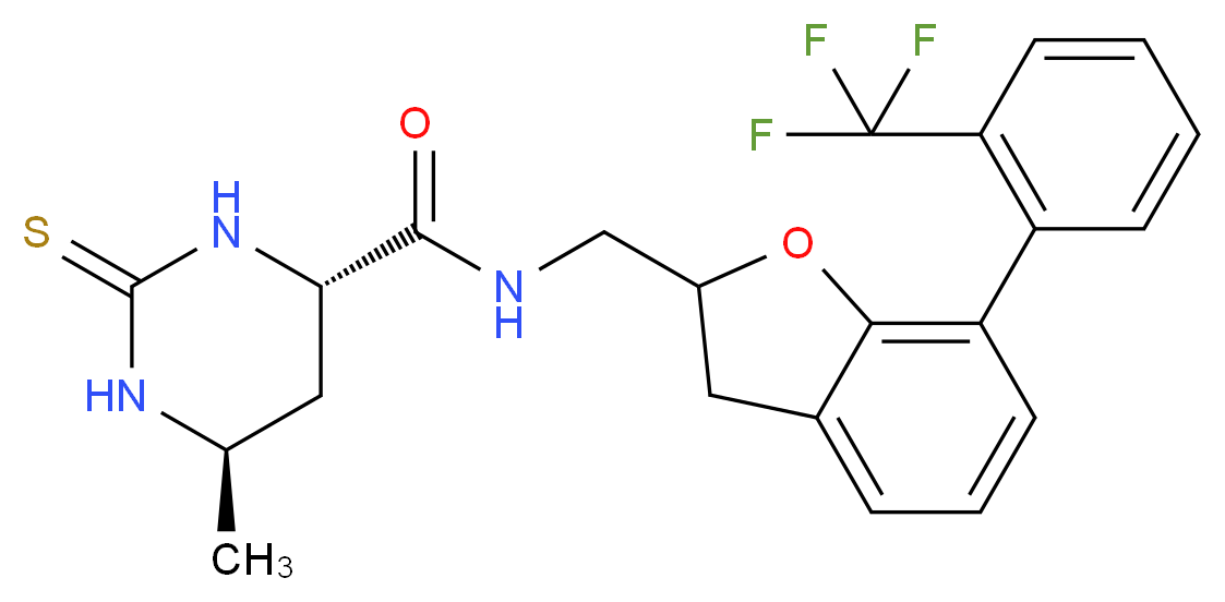 (4S*,6R*)-6-methyl-2-thioxo-N-({7-[2-(trifluoromethyl)phenyl]-2,3-dihydro-1-benzofuran-2-yl}methyl)hexahydro-4-pyrimidinecarboxamide_分子结构_CAS_)