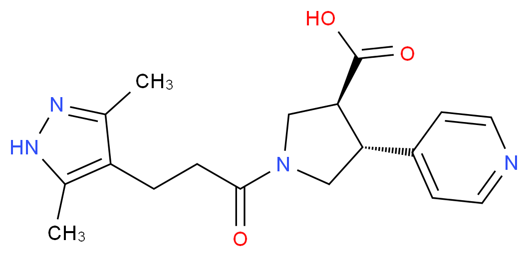 (3S*,4R*)-1-[3-(3,5-dimethyl-1H-pyrazol-4-yl)propanoyl]-4-pyridin-4-ylpyrrolidine-3-carboxylic acid_分子结构_CAS_)