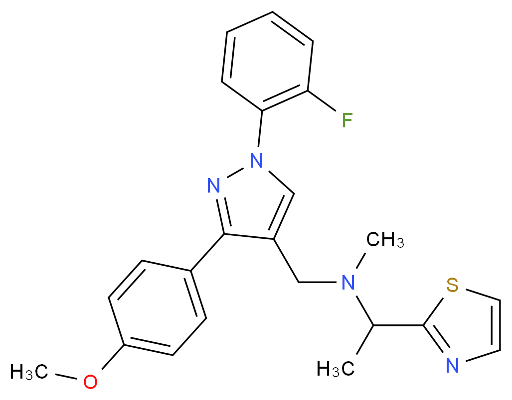 N-{[1-(2-fluorophenyl)-3-(4-methoxyphenyl)-1H-pyrazol-4-yl]methyl}-N-methyl-1-(1,3-thiazol-2-yl)ethanamine_分子结构_CAS_)