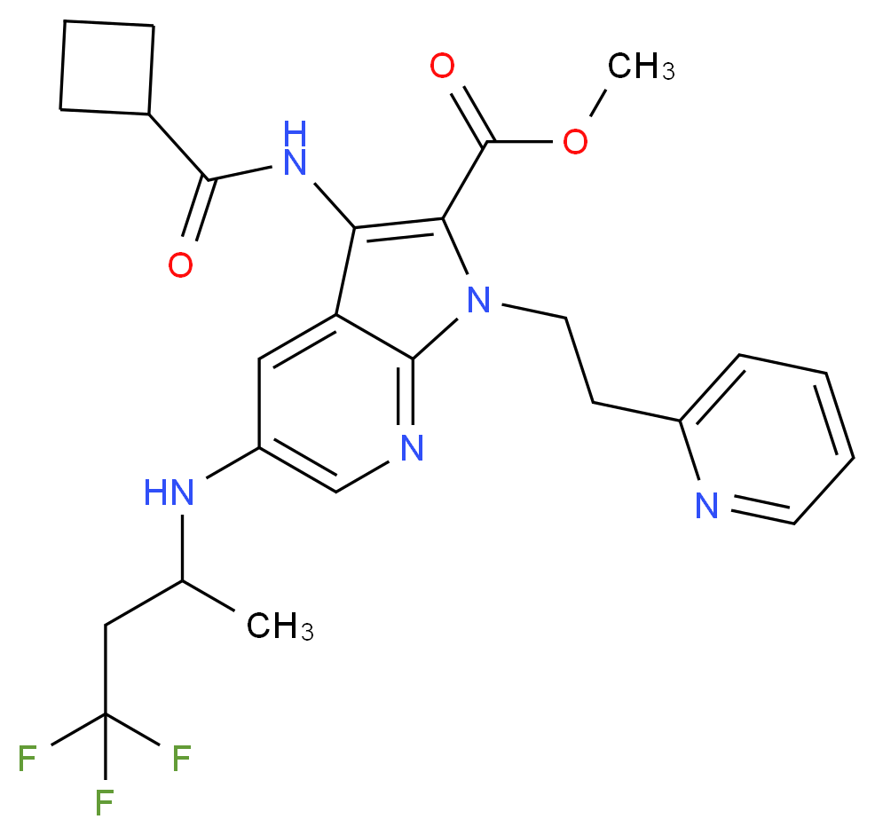 methyl 3-[(cyclobutylcarbonyl)amino]-1-[2-(2-pyridinyl)ethyl]-5-[(3,3,3-trifluoro-1-methylpropyl)amino]-1H-pyrrolo[2,3-b]pyridine-2-carboxylate_分子结构_CAS_)