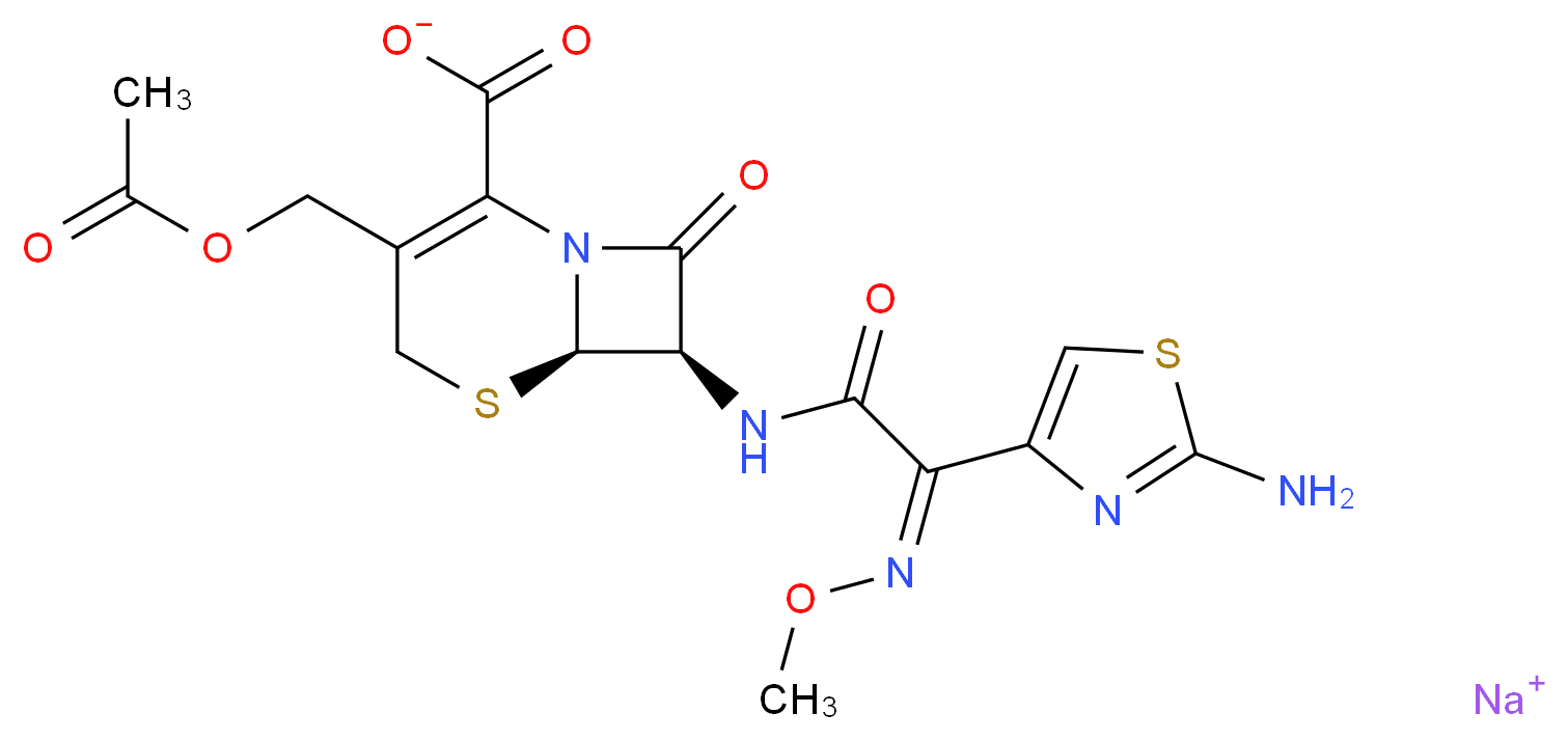 sodium (6R,7R)-3-[(acetyloxy)methyl]-7-[(2Z)-2-(2-amino-1,3-thiazol-4-yl)-2-(methoxyimino)acetamido]-8-oxo-5-thia-1-azabicyclo[4.2.0]oct-2-ene-2-carboxylate_分子结构_CAS_64485-93-4