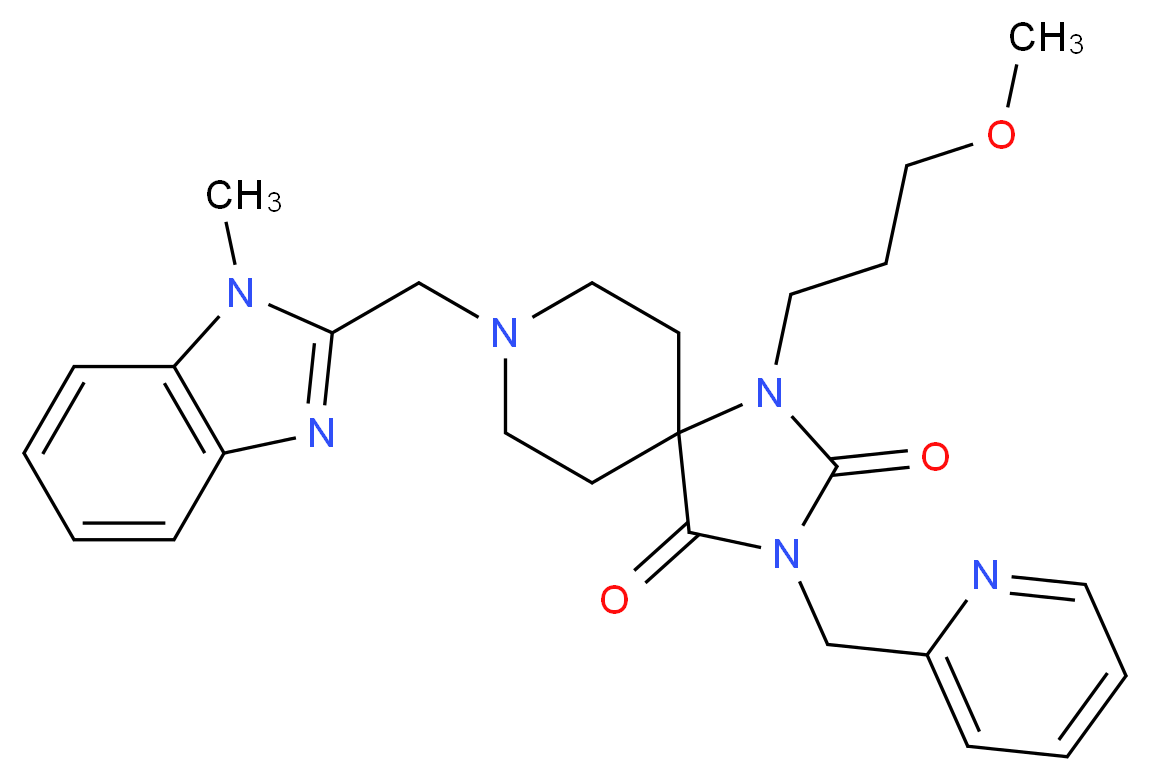 1-(3-methoxypropyl)-8-[(1-methyl-1H-benzimidazol-2-yl)methyl]-3-(2-pyridinylmethyl)-1,3,8-triazaspiro[4.5]decane-2,4-dione_分子结构_CAS_)