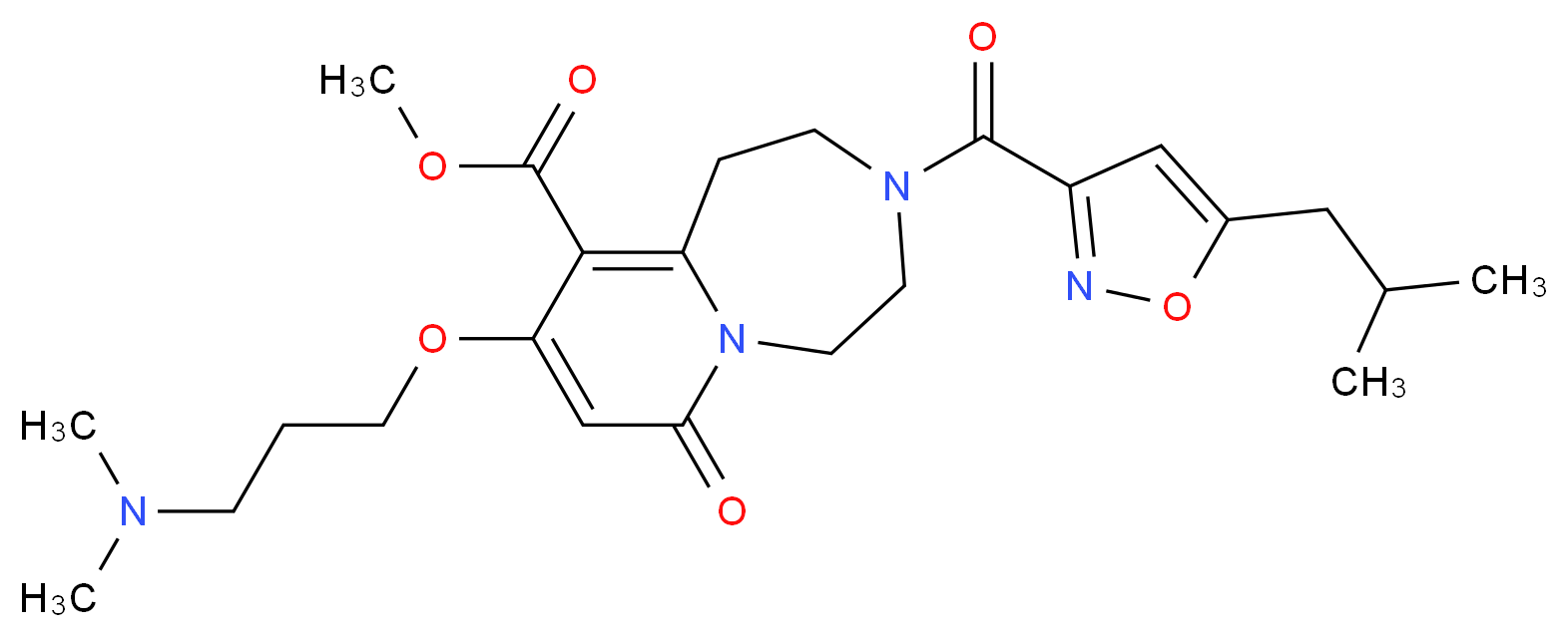 methyl 9-[3-(dimethylamino)propoxy]-3-[(5-isobutyl-3-isoxazolyl)carbonyl]-7-oxo-1,2,3,4,5,7-hexahydropyrido[1,2-d][1,4]diazepine-10-carboxylate_分子结构_CAS_)