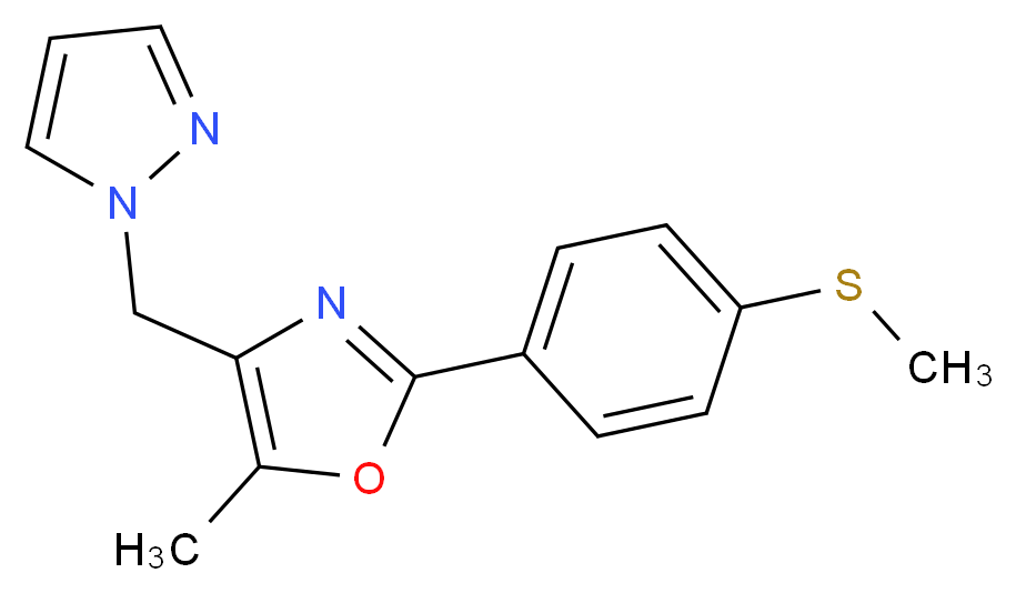 5-methyl-2-[4-(methylthio)phenyl]-4-(1H-pyrazol-1-ylmethyl)-1,3-oxazole_分子结构_CAS_)
