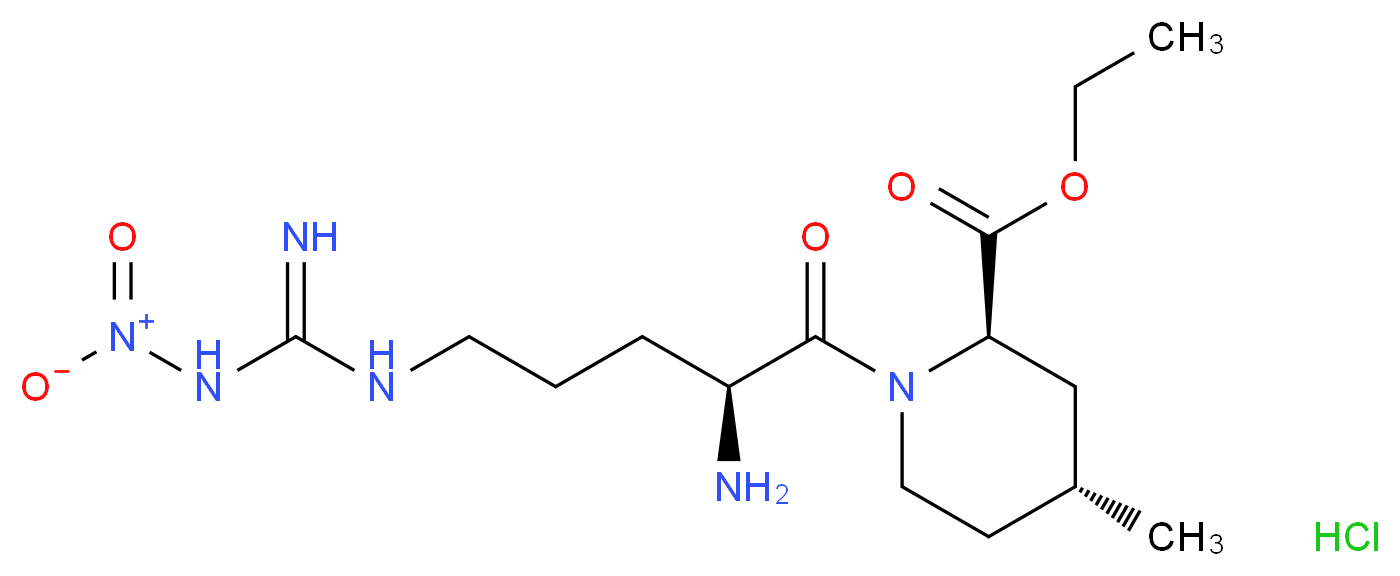 ethyl (2R,4R)-1-[(2S)-2-amino-5-(1-nitrocarbamimidamido)pentanoyl]-4-methylpiperidine-2-carboxylate hydrochloride_分子结构_CAS_74874-08-1