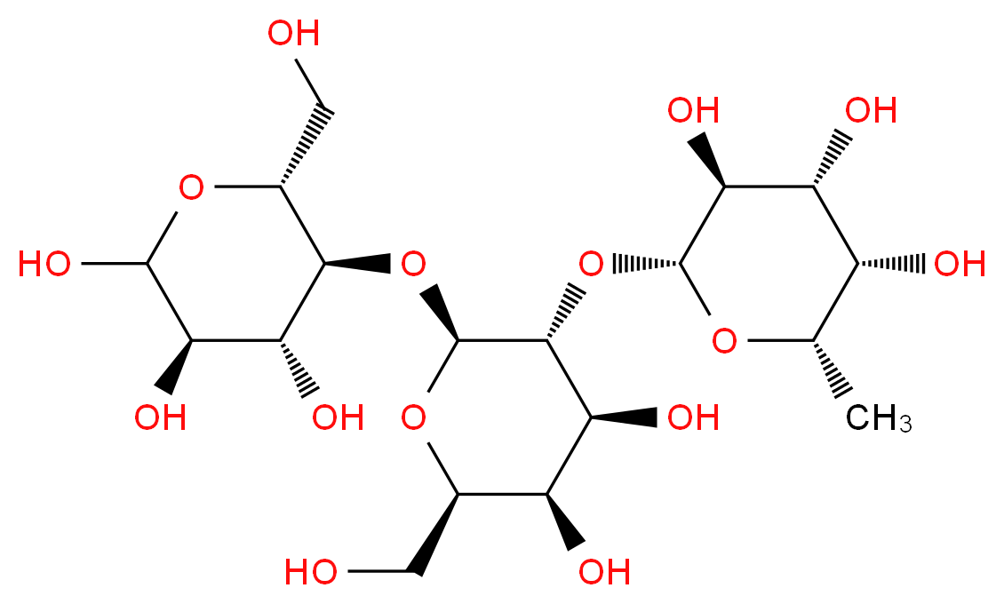 (2R,3S,4R,5S,6S)-2-{[(2S,3R,4S,5R,6R)-4,5-dihydroxy-6-(hydroxymethyl)-2-{[(2R,3S,4R,5R)-4,5,6-trihydroxy-2-(hydroxymethyl)oxan-3-yl]oxy}oxan-3-yl]oxy}-6-methyloxane-3,4,5-triol_分子结构_CAS_41263-94-9