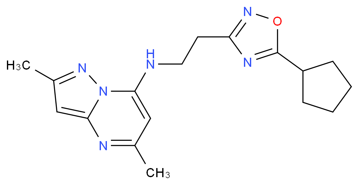 N-[2-(5-cyclopentyl-1,2,4-oxadiazol-3-yl)ethyl]-2,5-dimethylpyrazolo[1,5-a]pyrimidin-7-amine_分子结构_CAS_)