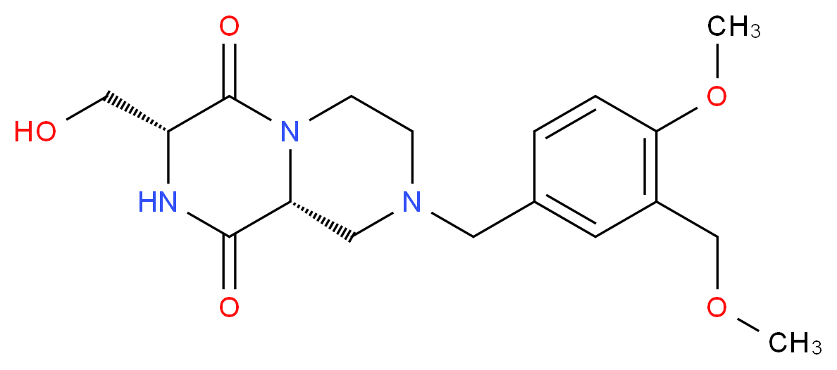(3R,9aR)-3-(hydroxymethyl)-8-[4-methoxy-3-(methoxymethyl)benzyl]tetrahydro-2H-pyrazino[1,2-a]pyrazine-1,4(3H,6H)-dione_分子结构_CAS_)