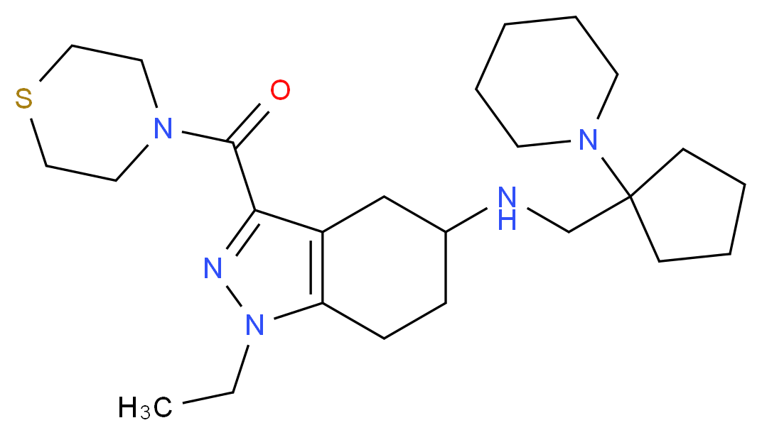 1-ethyl-N-{[1-(1-piperidinyl)cyclopentyl]methyl}-3-(4-thiomorpholinylcarbonyl)-4,5,6,7-tetrahydro-1H-indazol-5-amine_分子结构_CAS_)