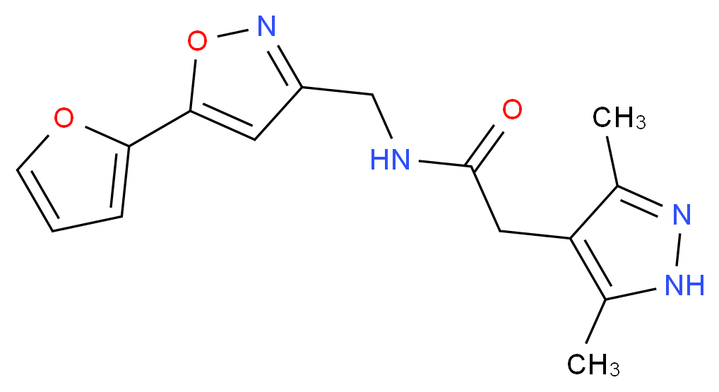 2-(3,5-dimethyl-1H-pyrazol-4-yl)-N-{[5-(2-furyl)isoxazol-3-yl]methyl}acetamide_分子结构_CAS_)