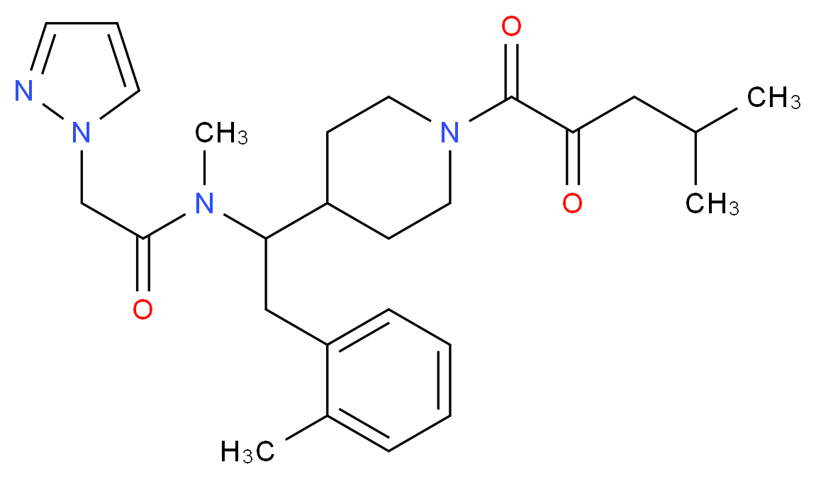 N-methyl-N-[1-[1-(4-methyl-2-oxopentanoyl)-4-piperidinyl]-2-(2-methylphenyl)ethyl]-2-(1H-pyrazol-1-yl)acetamide_分子结构_CAS_)