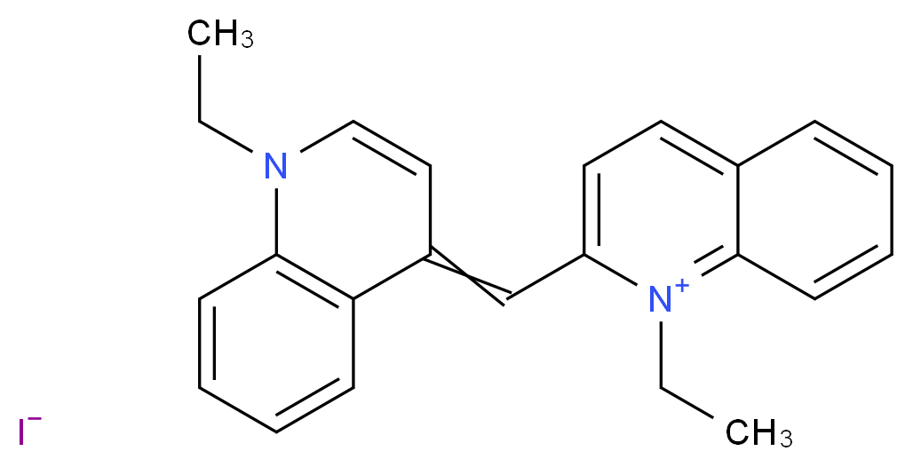 1-ethyl-2-[(1-ethyl-1,4-dihydroquinolin-4-ylidene)methyl]quinolin-1-ium iodide_分子结构_CAS_634-21-9