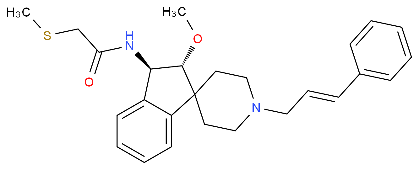 N-{(2R*,3R*)-2-methoxy-1'-[(2E)-3-phenyl-2-propen-1-yl]-2,3-dihydrospiro[indene-1,4'-piperidin]-3-yl}-2-(methylthio)acetamide_分子结构_CAS_)