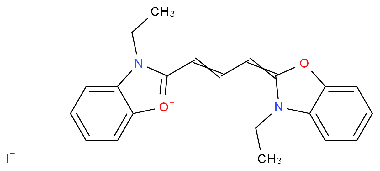 3-ethyl-2-[3-(3-ethyl-2,3-dihydro-1,3-benzoxazol-2-ylidene)prop-1-en-1-yl]-3H-1$l^{4},3-benzoxazol-1-ylium iodide_分子结构_CAS_905-96-4