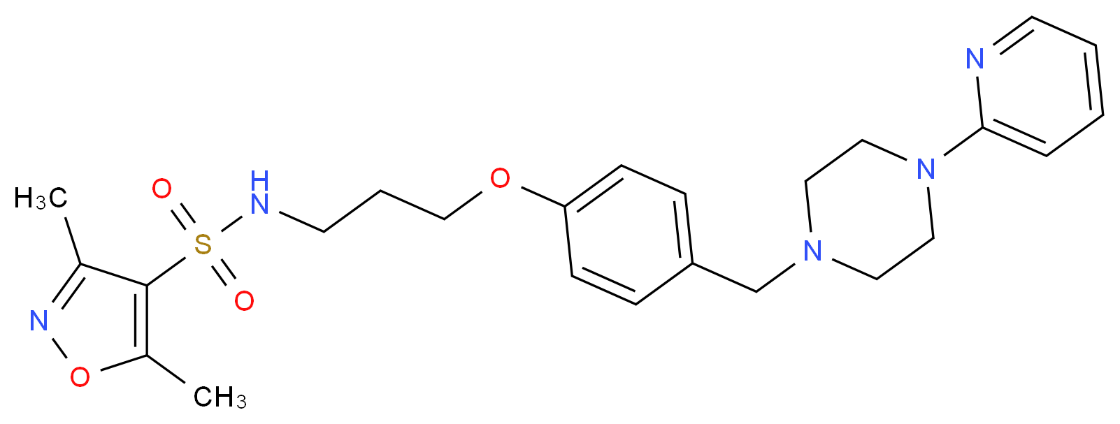 3,5-dimethyl-N-[3-(4-{[4-(2-pyridinyl)-1-piperazinyl]methyl}phenoxy)propyl]-4-isoxazolesulfonamide_分子结构_CAS_)