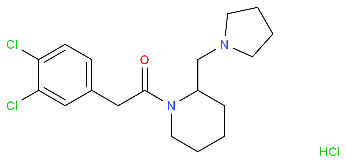 2-(3,4-dichlorophenyl)-1-[2-(pyrrolidin-1-ylmethyl)piperidin-1-yl]ethan-1-one hydrochloride_分子结构_CAS_130497-33-5