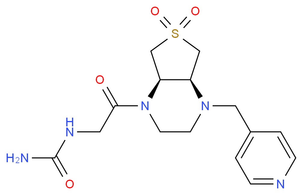 N-{2-[(4aS*,7aR*)-6,6-dioxido-4-(4-pyridinylmethyl)hexahydrothieno[3,4-b]pyrazin-1(2H)-yl]-2-oxoethyl}urea (non-preferred name)_分子结构_CAS_)