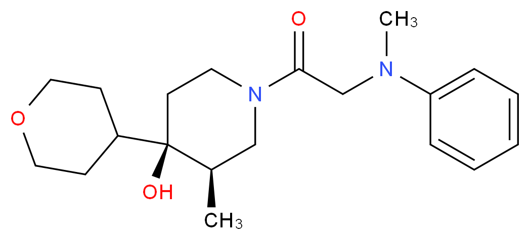 (3R*,4R*)-3-methyl-1-(N-methyl-N-phenylglycyl)-4-(tetrahydro-2H-pyran-4-yl)piperidin-4-ol_分子结构_CAS_)